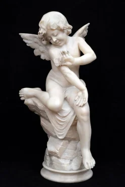 Pamono French Artist, Napoleon III Sculpture of Winged Cherub, 19th Century, Alabaster