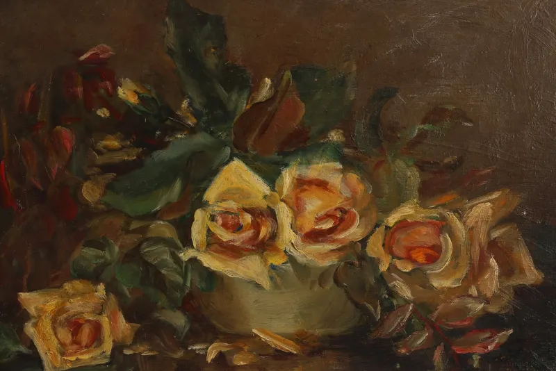 New Pamono French Artist, Still Life of a Vase with Flowers, 1940s, Oil on Canvas, Framed