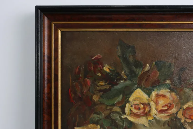 New Pamono French Artist, Still Life of a Vase with Flowers, 1940s, Oil on Canvas, Framed