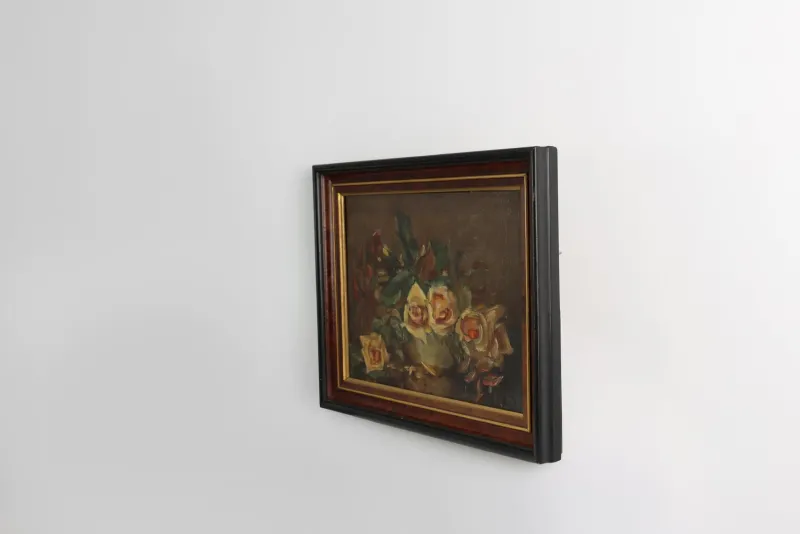 New Pamono French Artist, Still Life of a Vase with Flowers, 1940s, Oil on Canvas, Framed