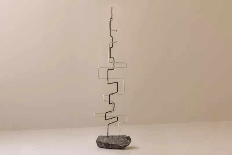 Pamono French Artist, Zigzag Sculpture, 1960s, Metal & Stone> Abstraction