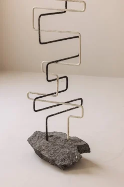 Pamono French Artist, Zigzag Sculpture, 1960s, Metal & Stone><noscript><img width=