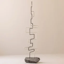 Pamono French Artist, Zigzag Sculpture, 1960s, Metal & Stone><noscript><img width=