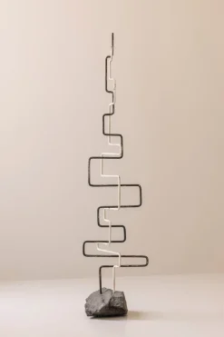 Pamono French Artist, Zigzag Sculpture, 1960s, Metal & Stone><noscript><img width=
