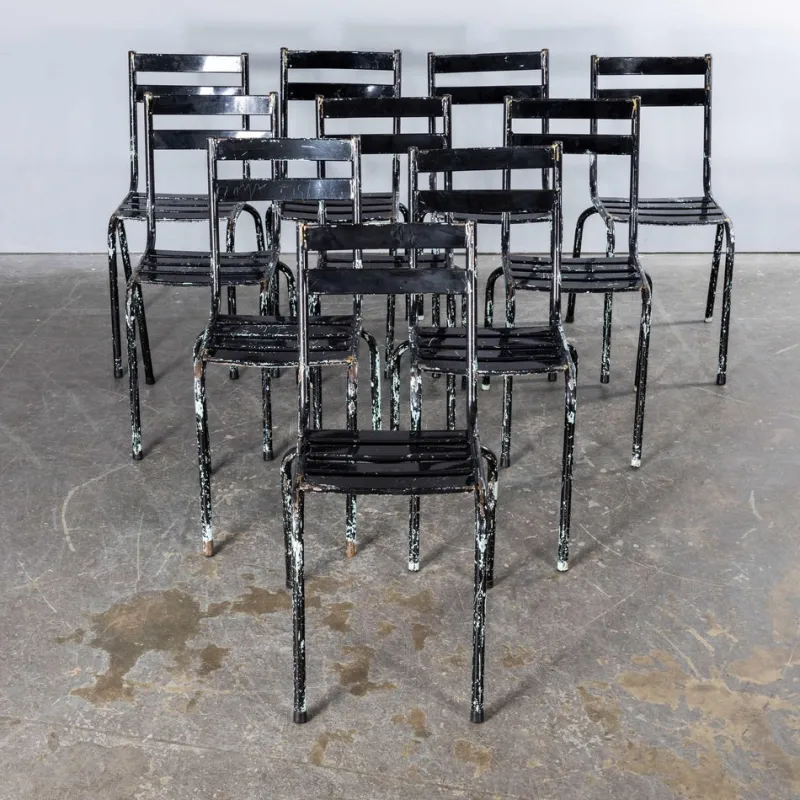 Pamono French Artprog Sky Black Metal Stacking Outdoor Chair attributed to Tolix, 1950s> Garden Seating