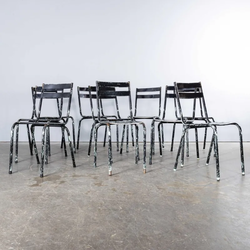 Pamono French Artprog Sky Black Metal Stacking Outdoor Chair attributed to Tolix, 1950s> Garden Seating