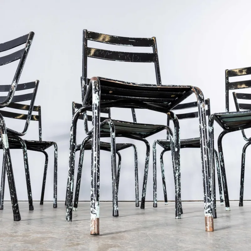 Pamono French Artprog Sky Black Metal Stacking Outdoor Chair attributed to Tolix, 1950s> Garden Seating
