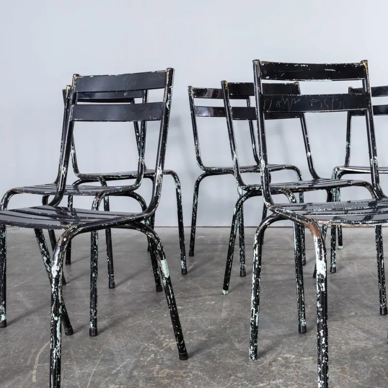 Pamono French Artprog Sky Black Metal Stacking Outdoor Chair attributed to Tolix, 1950s> Garden Seating