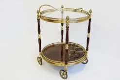 Best Pamono French Bar Cart / Trolley in Brass, Glass & Wood by Maison Jansen for Maison Jansen, 1950