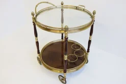 Best Pamono French Bar Cart / Trolley in Brass, Glass & Wood by Maison Jansen for Maison Jansen, 1950