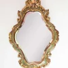 Pamono French Baroque Style Mirror in Gilt and Green Beveled Glass, 1960s> Mirrors