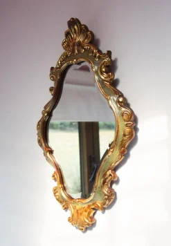 Pamono French Baroque Style Mirror in Gilt and Green Beveled Glass, 1960s><noscript><img width=