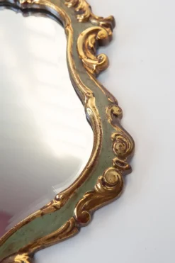 Pamono French Baroque Style Mirror in Gilt and Green Beveled Glass, 1960s><noscript><img width=