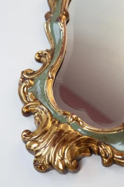 Pamono French Baroque Style Mirror in Gilt and Green Beveled Glass, 1960s><noscript><img width=