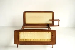 Best Pamono French Bed in Mahogany and Rattan by Roger Landault for Ligne Roset, 1960
