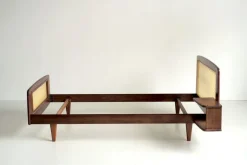 Best Pamono French Bed in Mahogany and Rattan by Roger Landault for Ligne Roset, 1960