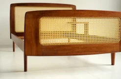 Best Pamono French Bed in Mahogany and Rattan by Roger Landault for Ligne Roset, 1960