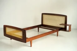 Best Pamono French Bed in Mahogany and Rattan by Roger Landault for Ligne Roset, 1960