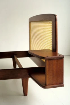 Best Pamono French Bed in Mahogany and Rattan by Roger Landault for Ligne Roset, 1960