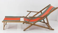 Pamono French Beech & Fabric Folding Deck Chair> Garden Seating