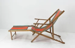 Pamono French Beech & Fabric Folding Deck Chair><noscript><img width=