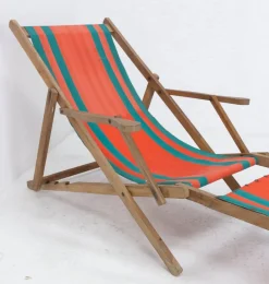 Pamono French Beech & Fabric Folding Deck Chair><noscript><img width=
