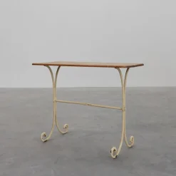 Pamono French Bistro Table with Cast Iron Base and Oak Top, 1950s> Garden Tables