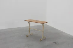 Pamono French Bistro Table with Cast Iron Base and Oak Top, 1950s><noscript><img width=