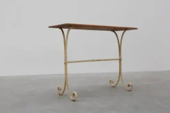 Pamono French Bistro Table with Cast Iron Base and Oak Top, 1950s><noscript><img width=