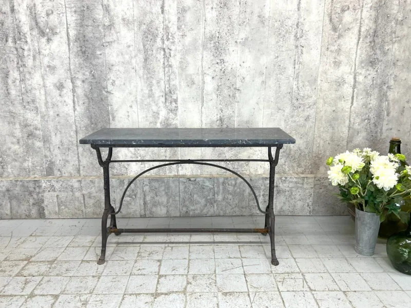 Pamono French Black Marble and Cast Iron Bistro Table, 1920s> Console Tables