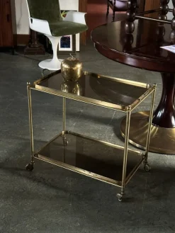 Pamono French Brass and Smoked Glass Bar Cart, 1960s> Serving Bar Carts & Trolleys