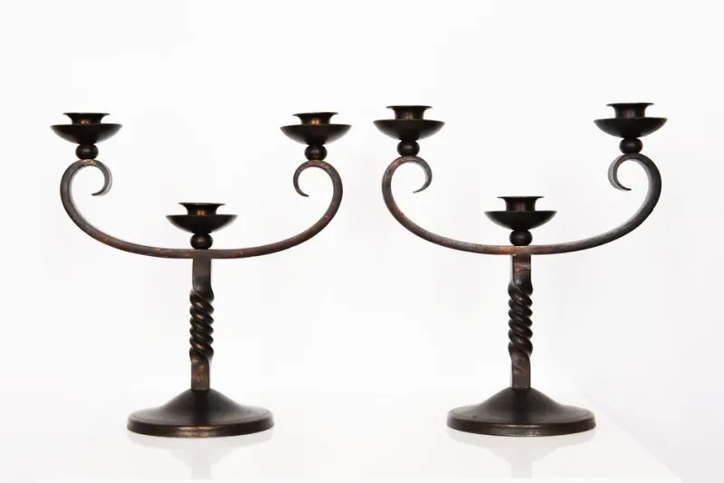 Clearance Pamono French Brown Wrought Iron Candelabras by Charles Piguet, 20th Century, Set of 2
