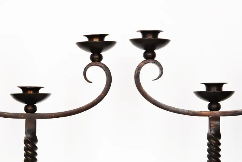 Clearance Pamono French Brown Wrought Iron Candelabras by Charles Piguet, 20th Century, Set of 2