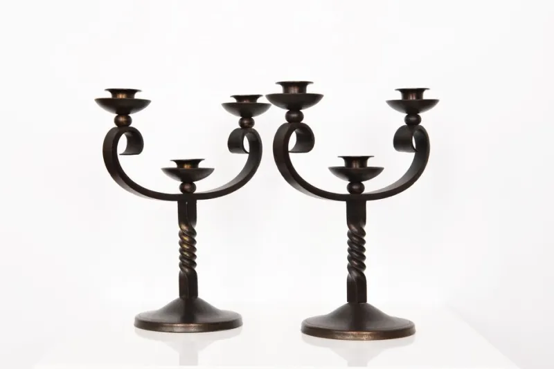Clearance Pamono French Brown Wrought Iron Candelabras by Charles Piguet, 20th Century, Set of 2