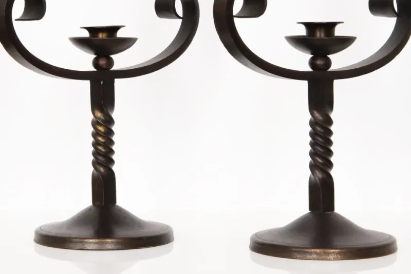 Clearance Pamono French Brown Wrought Iron Candelabras by Charles Piguet, 20th Century, Set of 2