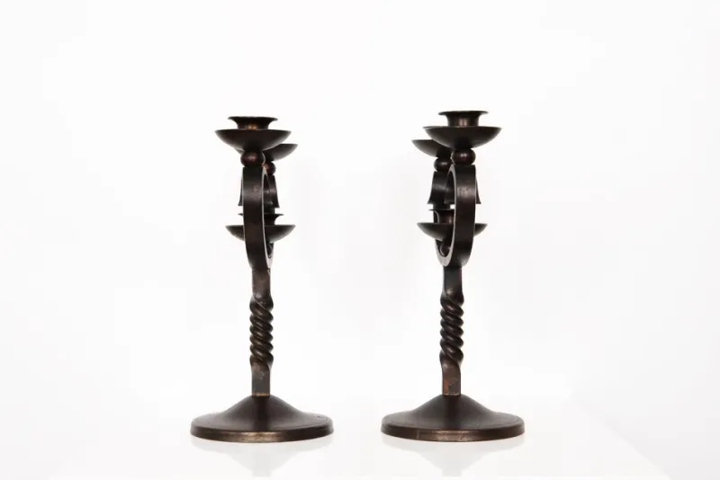 Clearance Pamono French Brown Wrought Iron Candelabras by Charles Piguet, 20th Century, Set of 2