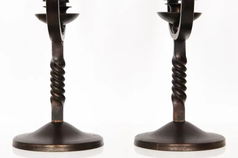 Clearance Pamono French Brown Wrought Iron Candelabras by Charles Piguet, 20th Century, Set of 2