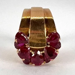 Pamono French Buckle 18k Yellow Gold Ruby Ring, 1950s> Rings