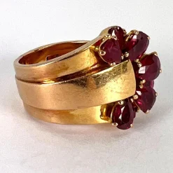 Pamono French Buckle 18k Yellow Gold Ruby Ring, 1950s><noscript><img width=