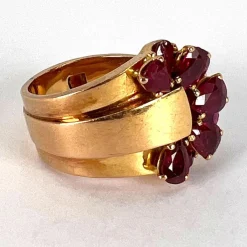Pamono French Buckle 18k Yellow Gold Ruby Ring, 1950s><noscript><img width=