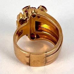 Pamono French Buckle 18k Yellow Gold Ruby Ring, 1950s><noscript><img width=