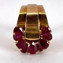 Pamono French Buckle 18k Yellow Gold Ruby Ring, 1950s><noscript><img width=