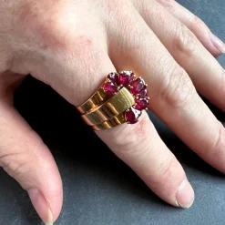 Pamono French Buckle 18k Yellow Gold Ruby Ring, 1950s><noscript><img width=