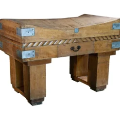 Pamono French Butcher's Block on Original Stand in Brown Beech, Early 20th Century
