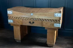 Pamono French Butcher's Block on Original Stand in Brown Beech, Early 20th Century
