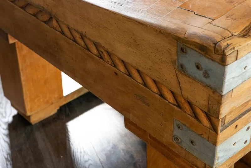 Pamono French Butcher's Block on Original Stand in Brown Beech, Early 20th Century