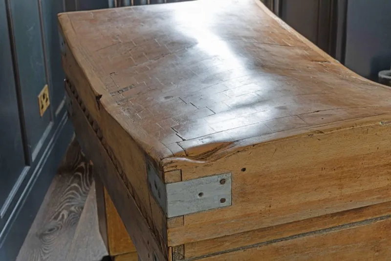 Pamono French Butcher's Block on Original Stand in Brown Beech, Early 20th Century