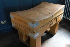 Pamono French Butcher's Block on Original Stand in Brown Beech, Early 20th Century