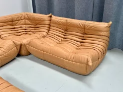 Online Pamono French Camel Brown Leather Togo Living Room Set attributed to Michel Ducaroy for Ligne Roset, Set of 4