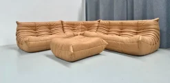 Online Pamono French Camel Brown Leather Togo Living Room Set attributed to Michel Ducaroy for Ligne Roset, Set of 4